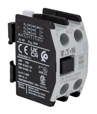 Eaton Auxiliary Contact, 2 Contact, 2 NO, DILM40 - DILM170, Front Fixing, 16 A, 500V ac, 277945 DILM150-XHI20