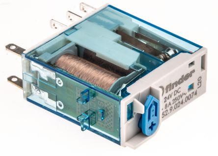 Finder Relay, 24V dc Coil, 8A Switching Current, DPDT