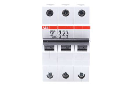 ABB System Pro M Compact S200M Miniature Circuit Breaker, 3-Pole, 32A, Type B, 440V ac AC, 12 V dc DC, 10 kA Breaking