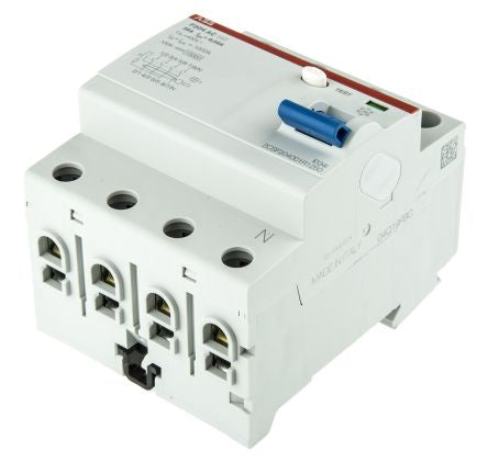 ABB F200 Series Residual Current Circuit Breaker, 25A, 4-Pole, 30 mA, Type AC, 0.03 A 400V ac