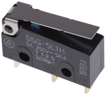 Omron Hinge Lever Subminiature Micro Switch, Solder Terminal, 5A, 30 V dc, SPDT, IP40