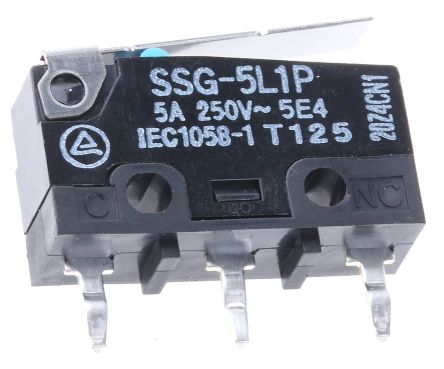 Omron Hinge Lever Subminiature Micro Switch, PCB Terminal Terminal, 5A, 250 V ac, SPDT, IP40