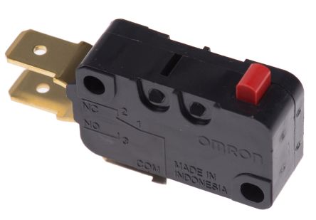 Omron Pin Plunger Micro Switch, Tab Terminal, 16A, 250 V ac, 250 V dc, SPDT, IP40