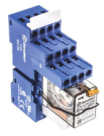 Finder 58 Series Interface Relay, DIN Rail, 230V ac Coil, 4PDT, 6mA