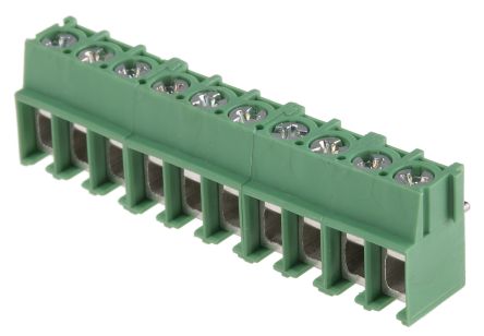 Phoenix Contact PT 2.5/10-5.0-V Series Right Angle PCB Terminal Block, 10 Contact(s), 5 mm Pitch, 1 Row