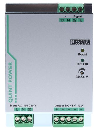 Phoenix Contact QUINT POWER Switched Mode DIN Rail Power Supply 264V ac AC Input 56V dc, 10 A Output DC 480 W