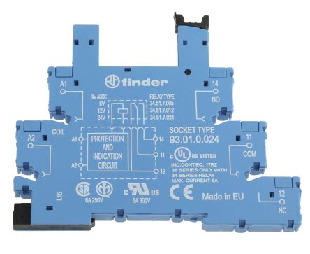 Finder 93 5 Way 250V ac DIN Rail Relay Socket, for use with 34.51 Series Relay