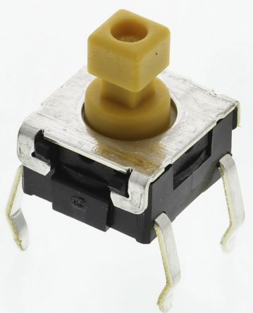 Omron IP67 Yellow Tactile Switch Plunger, 3.9 mm, SPST 50mA 24 V dc, Through Hole
