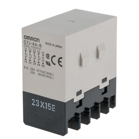 Omron Panel Power Relay, 12V dc Coil, 25A Switching Current, 4PST-NO