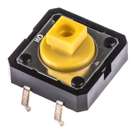 Omron Yellow Tactile Switch Plunger, 3 mm, SPST 50mA 24 V dc, Through Hole