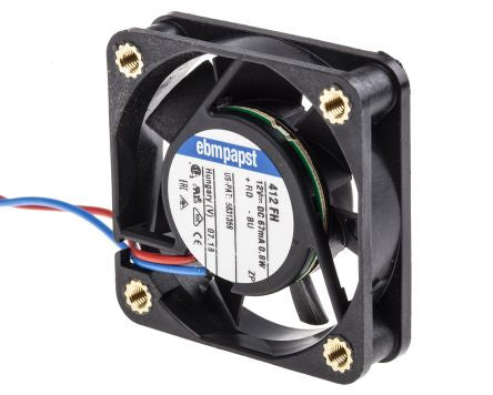 ebm-papst 400 F Series Axial Fan, 12V dc, 9 m³/h, 800 mW, 66 mA Max, IP20 40 mm 40mm 10 mm