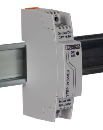 Phoenix Contact STEP POWER Switched Mode DIN Rail Power Supply 264V ac AC Input 24V dc, 500 mA Output DC 12 W