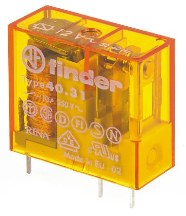 Finder PCB Power Relay, 12V ac Coil, 10A Switching Current, SPDT