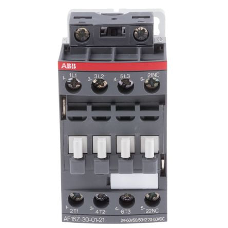 ABB AF16Z Contactor, 60V dc Coil, 3-Pole, 30 A, 7.5 kW 60V dc, 3 NO, 690V ac