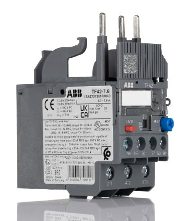 ABB, TF42 Thermal Overload Relay 1 NO/1 NC, 5.7A, 7.6 A F.L.C, 7.6A Contact Rating, 2 W 3