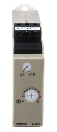 Omron H3DK Series DIN Rail Timer Relay, 1-Contact, 12 to to 240 V dc 200V ac, 240 V ac, 1 to 12, 10 to 120 s, 1-Function