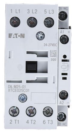 Eaton DILM Contactor, 24V dc Coil, 3-Pole, 25 A, 11 kW 24V dc, 3 NO, 400V ac
