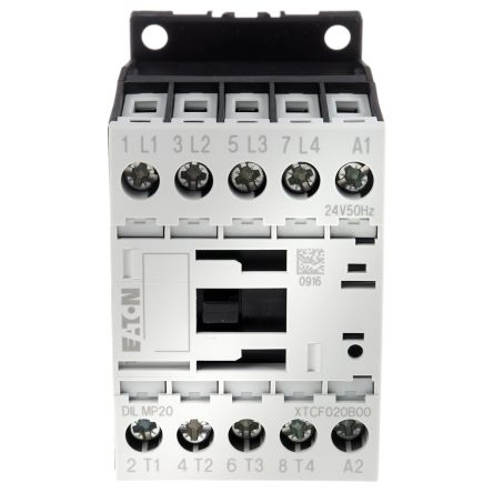 Eaton DILM Contactor, 24V ac Coil, 4-Pole, 20 A, 5.5 kW 24V ac, 4 NO, 400V ac
