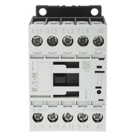 Eaton DILM Contactor, 24V dc Coil, 4-Pole, 20 A, 5.5 kW 24V dc, 4 NO, 400V ac