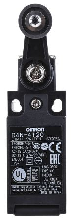 Omron D4n Series Roller Lever Interlock Switch, 1 NO/1 NC, IP67, Plastic Housing, 240V ac, 3A