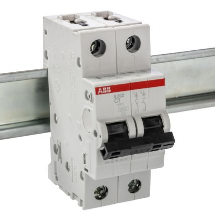 ABB System Pro M Compact S200 Miniature Circuit Breaker, 2-Pole, 1A, Type C, 400V ac AC, 125 V dc DC, 6 kA Breaking