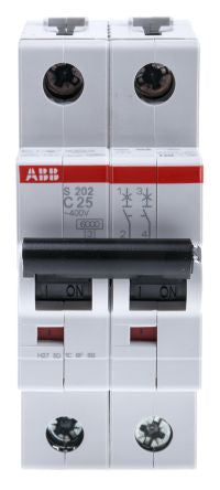 ABB System Pro M Compact S200 Miniature Circuit Breaker, 2-Pole, 25A, Type C, 400V ac AC, 125 V dc DC, 6 kA Breaking
