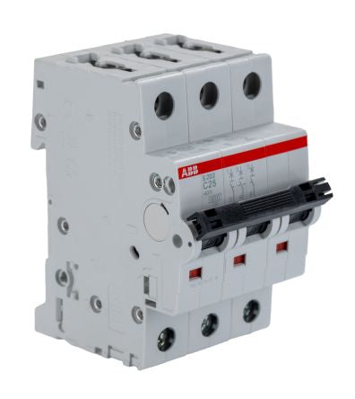 ABB System Pro M Compact S200 Miniature Circuit Breaker, 3-Pole, 25A, Type C, 400V ac AC, 6 kA Breaking Capacity