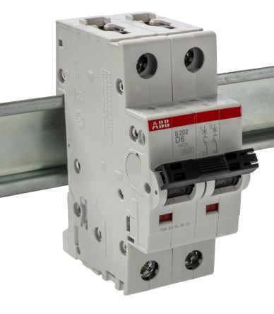 ABB System Pro M Compact S200 Miniature Circuit Breaker, 2-Pole, 6A, Type D, 400V ac AC, 125 V dc DC, 6 kA Breaking