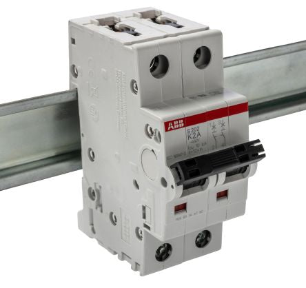 ABB System Pro M Compact S200 Miniature Circuit Breaker, 2-Pole, 2A, Type K, 400V ac AC, 125 V dc DC, 6 kA Breaking