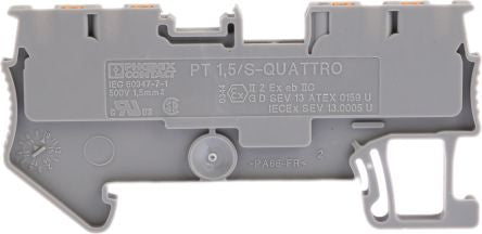 Phoenix Contact 3208197 PT 1.5/S-QUATTRO Series Feed Through Terminal Block Grey, 0.14mm², 1.5 mm², 1-Level, Push-in,