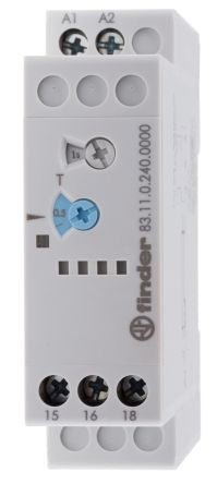 Finder 83 Series DIN Rail Timer Relay, 1-Contact, 24 V dc 24V ac, 240 V ac, 1-Function, SPDT Switch Configuration