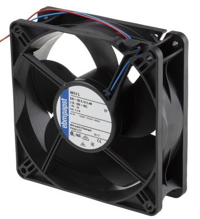 ebm-papst 4400 Series Axial Fan, 24V dc, 150 m³/h, 2.4 W, 100 mA Max, IP54 119 mm 119mm 38 mm