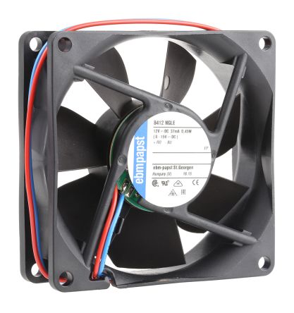 ebm-papst 8400 N Series Axial Fan, 12V dc, 33 m³/h, 500 mW, 0.41 mA Max, IP68 80 mm 80mm 25 mm