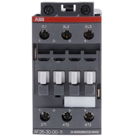 ABB AF26Z Contactor, 24V ac/dc Coil, 3-Pole, 45 A, 11 kW 60V, 3 NO, 690V ac