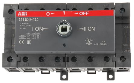 ABB 4-Pole DIN Rail Non-Fused Isolator Switch -, IP20, 63A, 15 kW