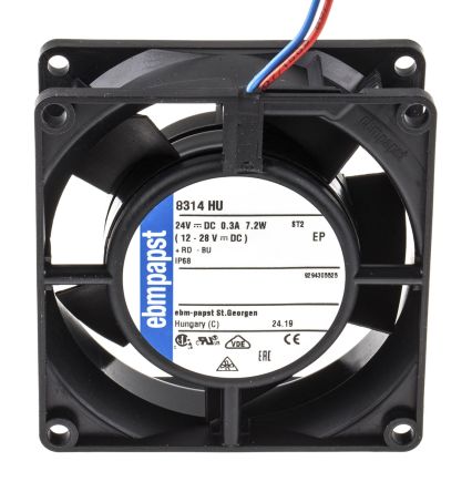 ebm-papst 8300 Series Axial Fan, 24V dc, 80 m³/h, 6 W, IP68 80 mm 8mm 32 mm