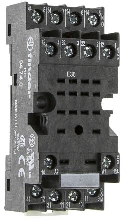Finder 94 250V DIN Rail Relay Socket, for use with 55.32 to 55.34 Series Relays and 85.04 Series Timers