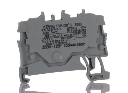 WAGO 2000-1201 Feed Through Terminal Block Grey, 1mm², 1-Level, Cage Clamp, IECEx/ATEX