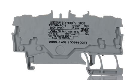WAGO 2000-1401 Feed Through Terminal Block Grey, 1mm², 1-Level, Cage Clamp, IECEx/ATEX