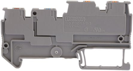 Phoenix Contact 3244410 PTIO 1.5/S/3 Series DIN Rail Terminal Block Grey, 1.5mm², 3-Level, Push-in