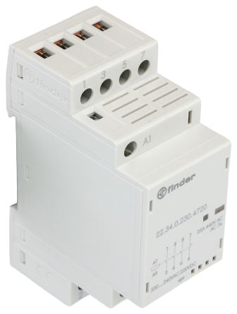 Finder 22 Contactor, 230V ac/dc Coil, 4-Pole, 25 A, 3 NO/1 NC, 250V ac, 440 V ac