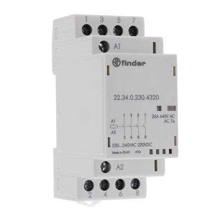 Finder 22 Contactor, 240V ac Coil, 4-Pole, 25 A
