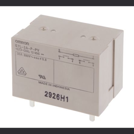 Omron PCB Power Relay, 12V dc Coil, 30A Switching Current, DPST