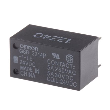Omron PCB Power Relay, 24V dc Coil, 5A Switching Current, DPST