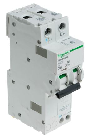 Schneider Electric Residual Current Circuit Breaker with Overload Protection, 16A Current Rating, 1-Pole, 30 mA Trip