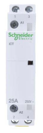 Schneider Electric ICT Contactor, 230V ac Coil, 2-Pole, 25 A, 1.3 W 220V, 2 NO, 250V ac