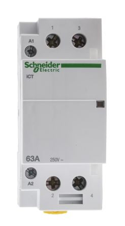 Schneider Electric Acti9 iCT Contactor, 24V ac Coil, 2-Pole, 63 A, 1.6 W 24V ac, 2 NO, 250V ac