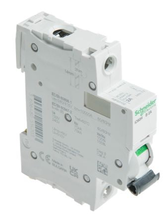 Schneider Electric Acti9 iC60H Miniature Circuit Breaker, 1-Pole, 2A, Type B, 240V ac AC, 48 V dc DC, 10 kA Breaking