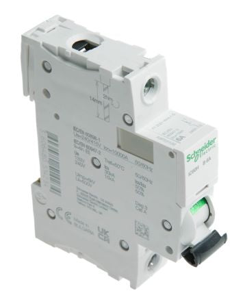 Schneider Electric Acti9 iC60H Miniature Circuit Breaker, 1-Pole, 6A, Type B, 240V ac AC, 48 V dc DC, 10 kA Breaking