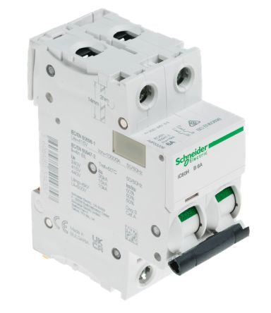 Schneider Electric Acti9 iC60H Miniature Circuit Breaker, 2-Pole, 6A, Type B, 12V, 133 V, 220 V, 240 V, 380 V, 415 V,